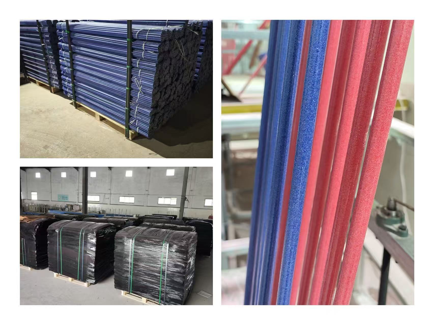 Agricultural farm with fiberglass stakes supporting crops